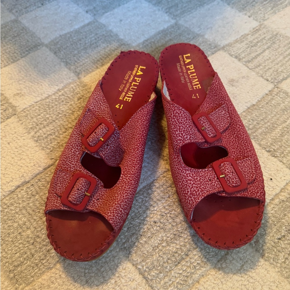 Red Textured Mules with Open Toe Design